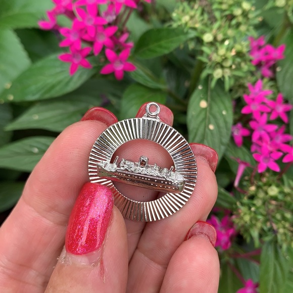 Vintage Sterling Cruise Ship Circle Disc Charm - Picture 9 of 16